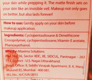 ingredients of nykaa face primer
