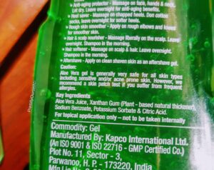 ingredints of wow skin science aloe vera gel
