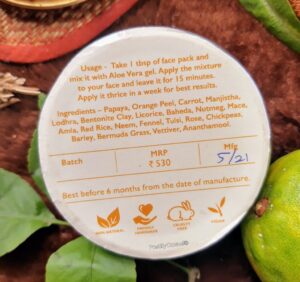 ingredients of wild organica home brightening face pack