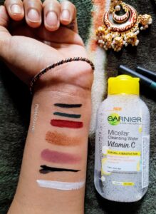 Garnier Vitamin C Micellar Water applying on makeups