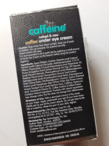 ingredients of mcaffeine coffee under eye cream